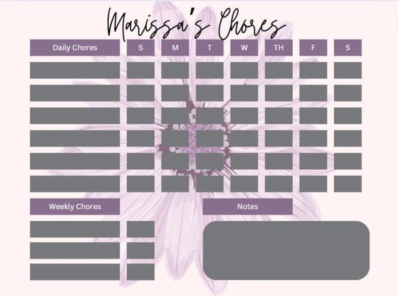 Chore Chart Template - Etsy