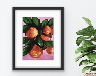 Print of Orange grove: Original abstract / still life bohemian chic, decor