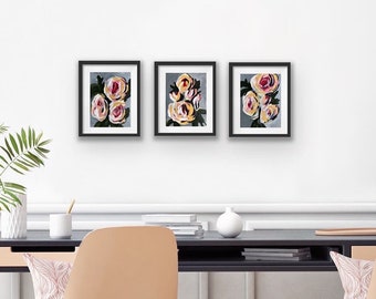 Floral triptych : original acrylic abstract painting