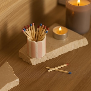 2 Pack Ceramic Match Holder with Striker – Scalloped Match Pot for Strike Anywhere Matches