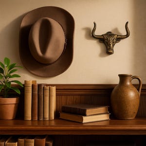 Cast Iron Cowboy Hat Rack: Western Longhorn Ox-Head Hook