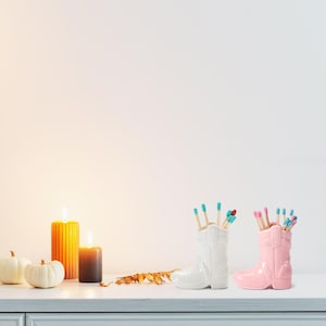 Cowboy Boot Match Holder 2-Pack: Ceramic Home Decor with Striker