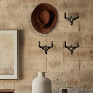 Cast Iron Cowboy Hat Rack: Western Longhorn Ox-Head Hook