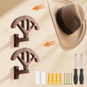 Black Walnut Cowboy Hat Hangers: Adjustable Design, Home/Office Decor