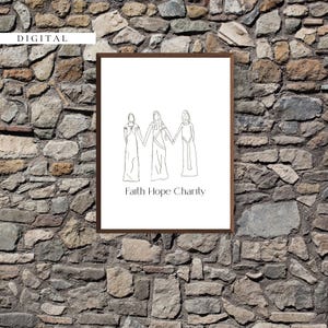 Vrouwelijke heiligen / St. Faith, Hope, Charity / Downloadbare heilige print / Katholiek cadeau