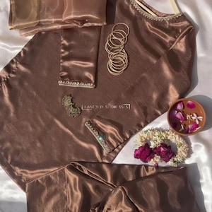 3 Pc Stitched Silk Pakistani Dress | Farshi Shalwar, Dupatta & Shirt | Formal Desi Outfit | Wedding Guest Wear | Eid Party Suit