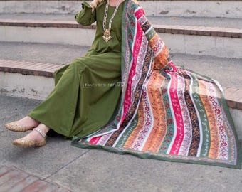 Urdu Calligraphy Silk Dupatta: Modest Islamic Scarf, Eid Shawl