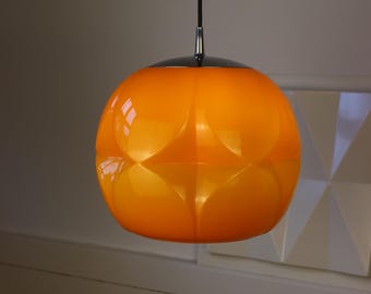 Vintage Space Age hanging lamp in opal glass and chrome by Peill & Putzler, 1960s