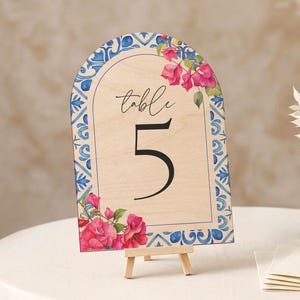 Blue Mediterranean Wedding Table Numbers, Spanish Tile Table Sign, Coastal Reception Decor, Arch Signs