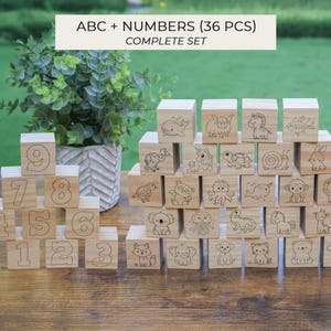 Baby Shower Game – Animal Alphabet Wooden Blocks Set, Decorate a Block Activity ABC+Numbers (36 pcs)