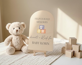 Personalized Decorate a Block Sign, Baby Shower Game Sign, Paint & Play Activity