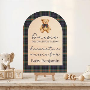 Decorate a Onesie Teddy Bear Baby Shower Activity, Preppy Onesie Decorating Station, Plaid Decor