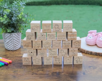 Baby Shower Game – Animal Alphabet Wooden Blocks Set, Decorate a Block Activity
