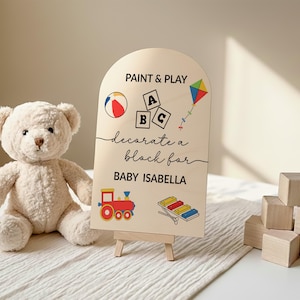 Personalized Baby Shower Decorate a Block Sign, Custom Paint & Play Activity Sign