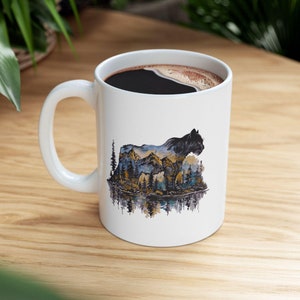 Mountain Lion Puma Mountains & Forest Ceramic Mug - Wildlife Animal Lover Gift, Nature Coffee Cup, Outdoor Adventure Tea Mug, Wilderness