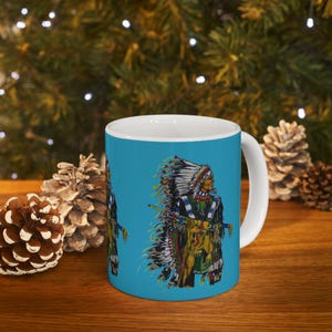 Native American Indian Chief Print Ceramic Mug, Unique Gift for Coffee Lovers, Tribal Home Decor, Kitchen Accessories, Southwest Art Decor,