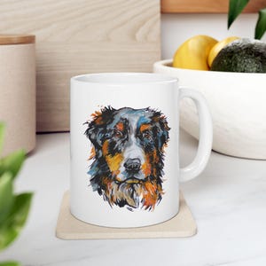 Bernese Mountain Dog Ceramic Coffe Mug, White Tea Cup, Dog Lover Gift, Pet Owner Present, Animal Print Mug, Dog Mom, Dog Dad, Sennenhund Dog