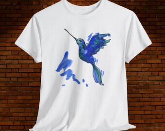 Hummingbird T Shirt, Cotton Tee, Unisex Bird Graphic Top, Nature Lover Gift, Wildlife Shirt, Hand Designed, Animal Lover Gift, Cute Design