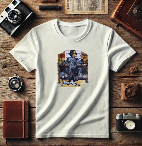 Pianist Dog T-Shirt | Unisex Cotton Tee | Hand-Designed Art | Unique Gift for Music & Animal Lovers | Stylish Fashion