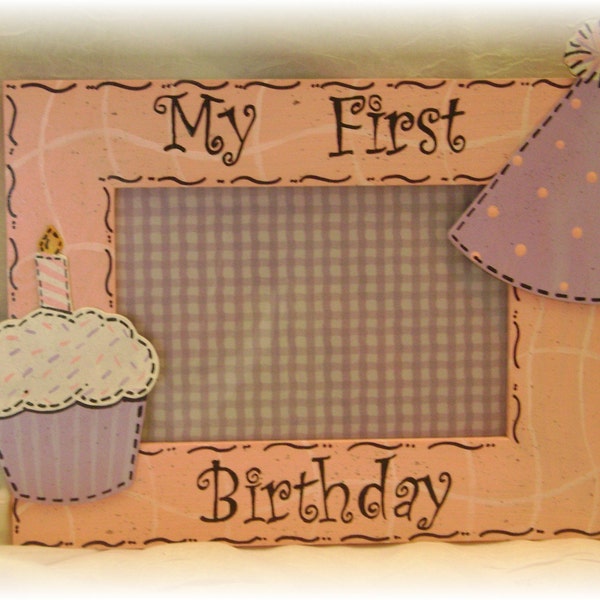 Handpainted Cupcake My First Birthday Hat Picture Frame Cupcake Balloon Party Hat 4x6