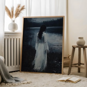 Oil Painting Lady of the Lake Dark Academia Wall Art | Sea Goddess Thetis Darkness Wall Art | The Lake-Baroque Gothic Oil Painting Wall Art