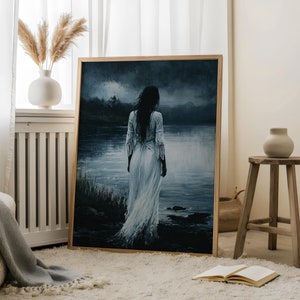 Oil Painting Lady of the Lake Dark Academia Wall Art | Sea Goddess Thetis Darkness Wall Art | The Lake-Baroque Gothic Oil Painting Wall Art