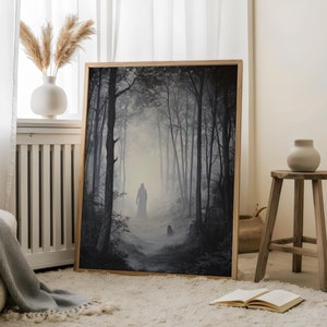 Ghost in the Forest Dark Academia, Spooky of the Dark Academia Wall Art, Gothic Shadow Wall Art/Old Victorian Dark Cemetery Wall Art Print
