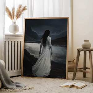 Lady of the River Dark Academia Wall Art | Sea Goddess Thetis Darkness Wall Art | Gloomy Dark Academia Wall Art | Moody Gothic Goddess Print
