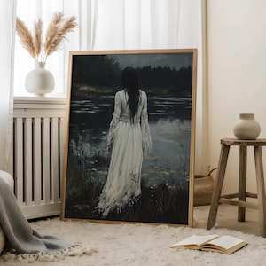 Oil Painting Lady of the Lake Dark Academia Wall Art | Sea Goddess Thetis Darkness Wall Art | The Lake-Baroque Gothic Oil Painting Wall Art