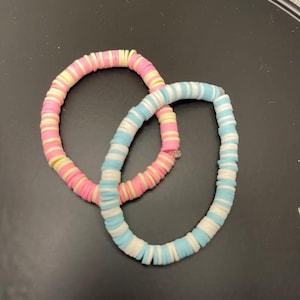 Handmade Claybead Bracelet Set: Pink, Cream, Blue & White