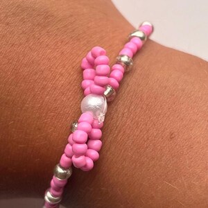 Pink Bow Beaded Bracelet – Soft Girl Aesthetic Jewelry with Cottagecore Vibes