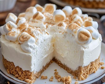 Marshmallow Cloud Cheesecake Recipe - No-Bake Dessert with Graham Cracker Crust