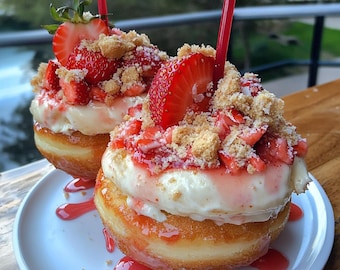 Double Stacked Loaded Strawberry Shortcake Cheesecake Donut