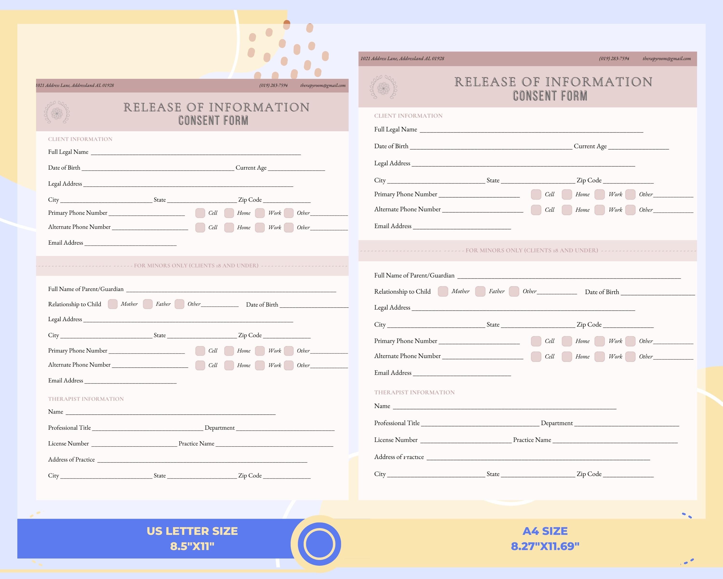 Therapy Release of Information Consent Form Template for Private ...