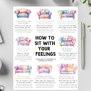 How to Sit With Your Feelings Poster, Therapy Office Decor Gift,Counselor Office Art,Mental Health Poster,Feelings Print,Emotions Processing