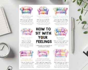 How to Sit With Your Feelings Poster, Therapy Office Decor Gift,Counselor Office Art,Mental Health Poster,Feelings Print,Emotions Processing