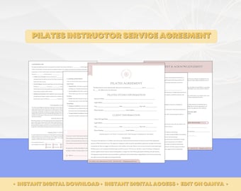 Contrato de Pilates, Contrato de cliente de Pilates, Servicios de formación de Pilates, Plantilla de entrenador personal, Contrato de entrenamiento de Pilates, Condiciones de Pilates