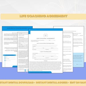 Life Coaching Contract Template, Mentoring Services, Life Coach Agreement, Client Intake, Editable Forms for Coaching Clients, Editable