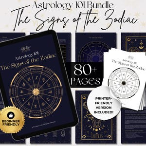Lot de 80 pages astrologie 101 avec cadeau bonus, apprentissage des signes du zodiaque et lecture de thème astral pour débutants, grimoire imprimable sorcellerie cadeau