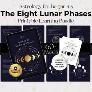 Gids voor de acht maanfasen | Leer astrologie voor beginners | Afdrukbare pdf-pagina's Cosmic Witch Grimoire