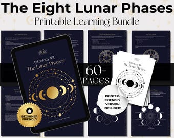 Lunar Moon Phases Guide (60 Pages) | Learn Astrology For Beginners | Printable PDF | Cosmic Witch Grimoire Pages | Instant Digital Download