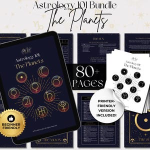 Bundle astrologie 101, 80 pages, lecture des planètes astrologiques et du thème astral pour les débutants, grimoire de sorcellerie imprimable