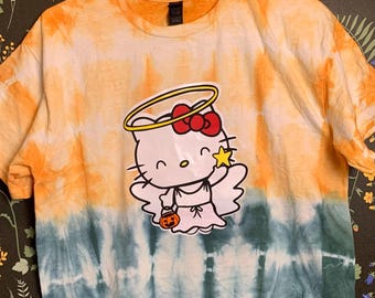 Angel Kitty Spooky Season Batik T-Shirt