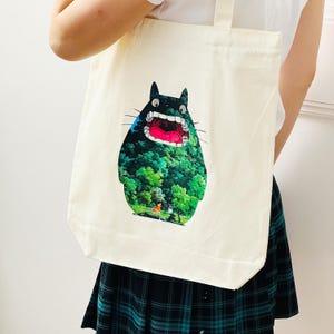 Totoro Fan Art Tote Bag with ZIPPER and INNER POCKET | Thick Fabric Bag | Handmade Bag | Quality Bag | Jute Bag | Grocery Bag | Bag Ghibli
