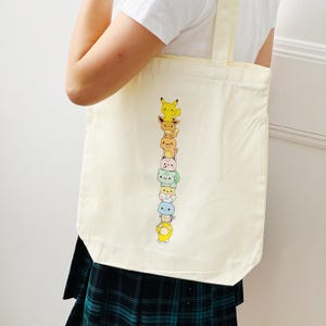 Pokemon Tote Bag mit REISSVERSCHLUSS und INNENTASCHE | Dicke Stofftasche | Handgemachte Tasche | Qualitätstasche | Jutebeutel | Einkaufstasche | Tasche Ghibli