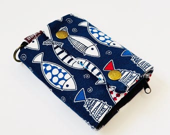 Portfel z tkaniny Japan Fish | wielokieszeniowa portmonetka na monety zapinana na suwak | Etui na karty z tkaniny | Kolorowy portfel | mała damska torebka | Portfel Ocean