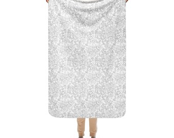 Manta de sherpa con estampado floral blanco: acogedora manta con estampado de plantas, regalo suave y cálido