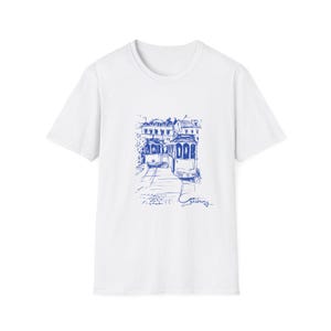 Göteborg Spårvagn ユニセックス Tシャツ、トラムアートアパレル、ヴィンテージ路面電車 T シャツ、レトロな公共交通機関のトップ、スカンジナビアのアーバンスタイルシャツ