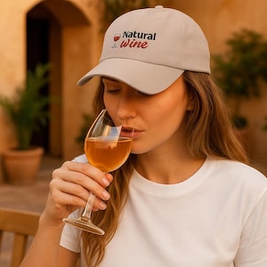 Natural Wine Embroidered Dad Hat – Wine Glass Cap, Cool Gift for Wine Lovers