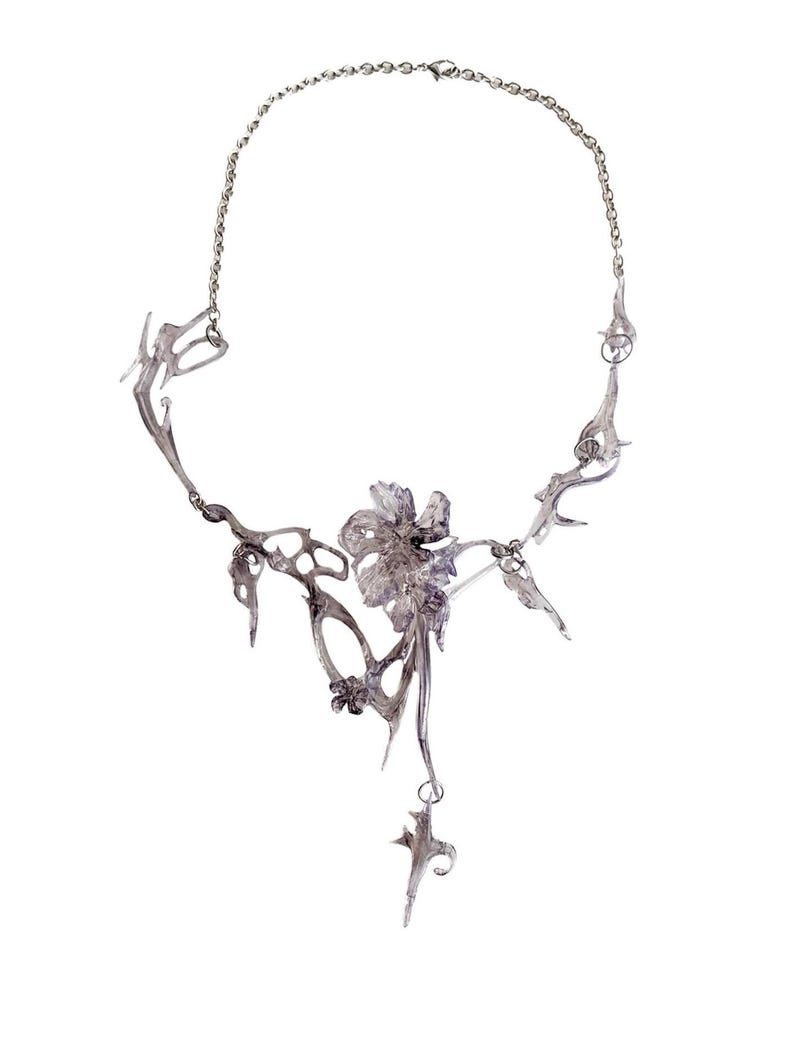 Lavendar Resin Statement Necklace, Delicate Floral Pendant, Unique ...